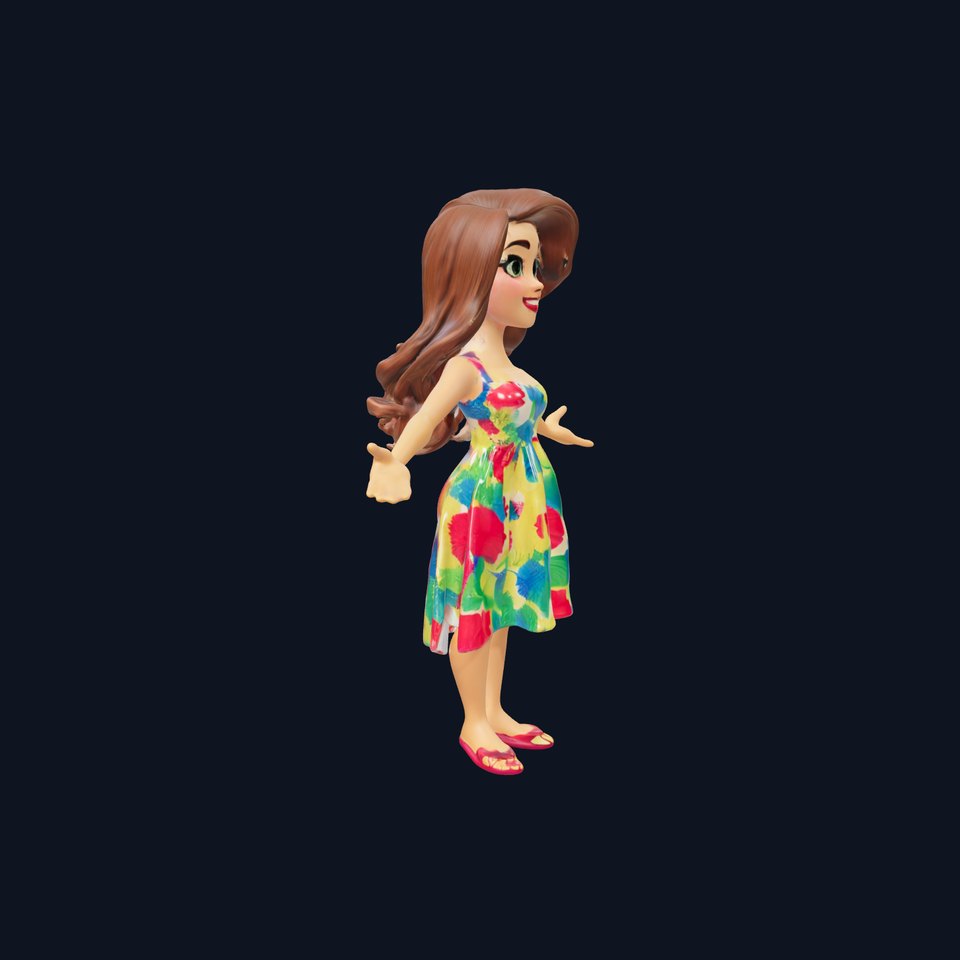 Animated Summer Dress Girl D Character Model Rigged and Animated